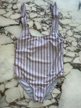 Girls Striped One-Piece Swimsuit - Beige/White